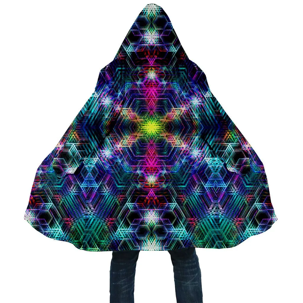 2021 Winter Herren Mantel Psychedelic Regenbogen stil 3D volle Druck Fleece Mit Kapuze Mantel Unisex Casual Dicke Warme Cape mantel PF59 – Detail 32
