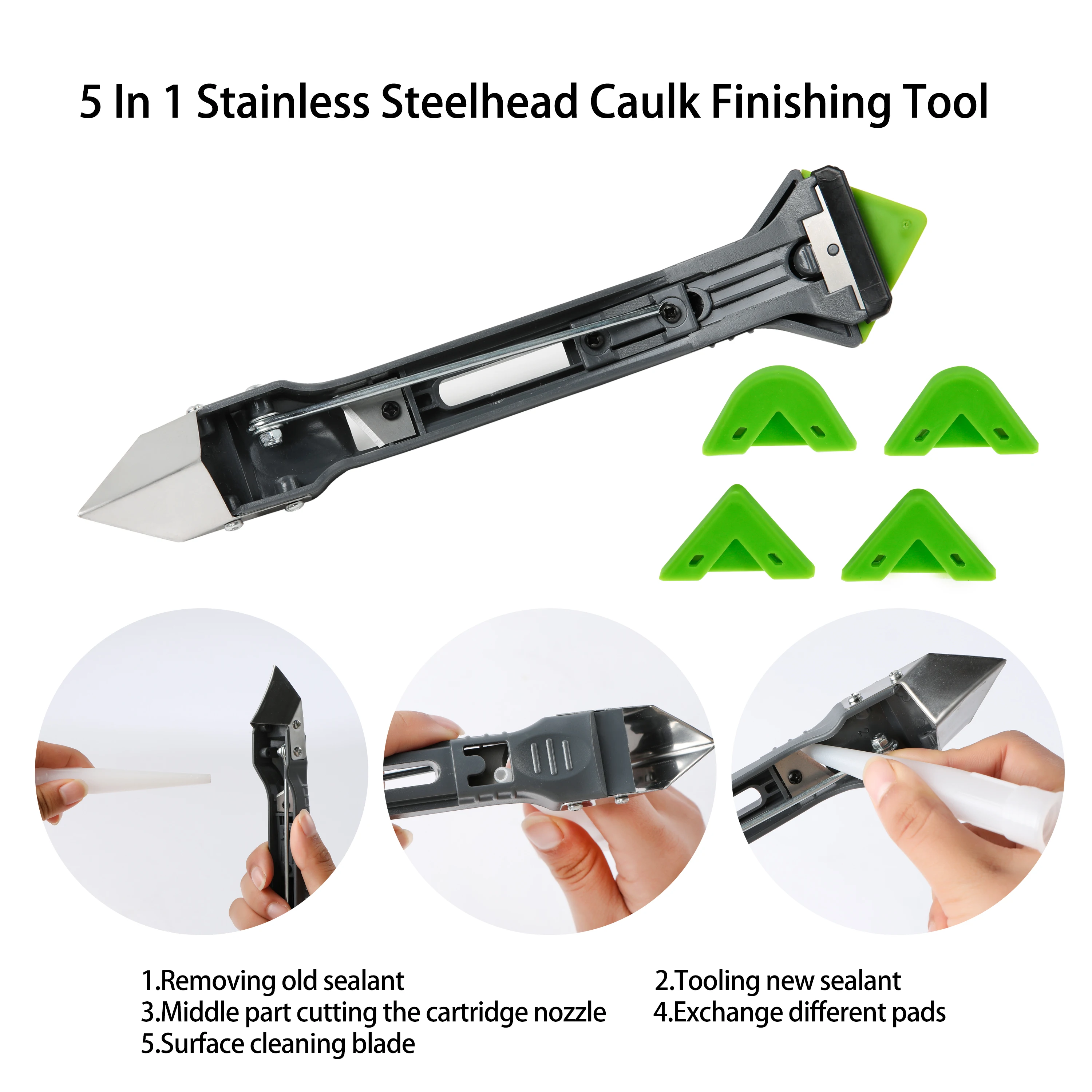 Sealant Finishing Tool Grou 7 in 1 Silicone Caulking Tools（stainless steelhead）