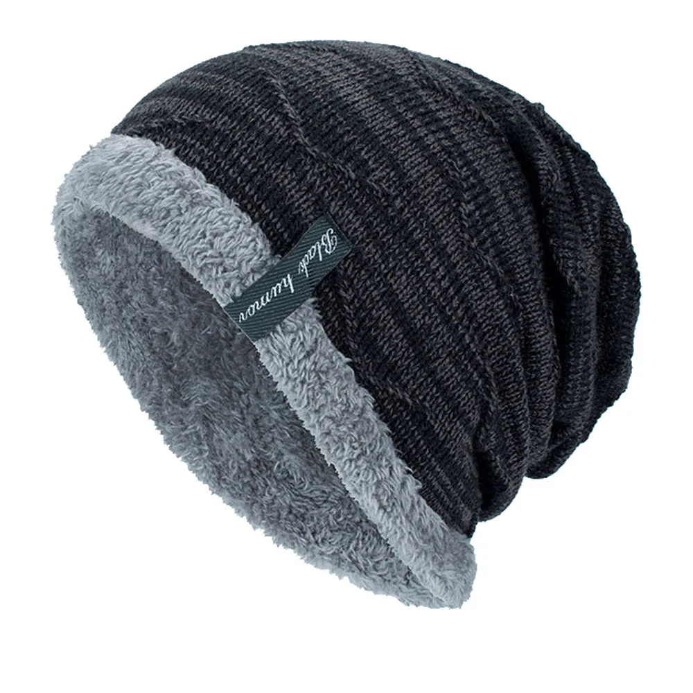 Повседневная зимняя мужская шапка, шапки бини для мужчин, пушистые толстые шапки Kalpak, мужские зимние шапки Skullies Bonnet Homme Hiver - Цвет: Черный