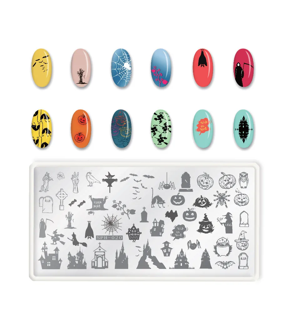 WAKEFULNESS Хэллоуин ногтей штамповки пластины призрак прямоугольный, для нейл-арта трафарет тема дизайн ногтей маникюрный шаблон инструменты - Цвет: SPH-020
