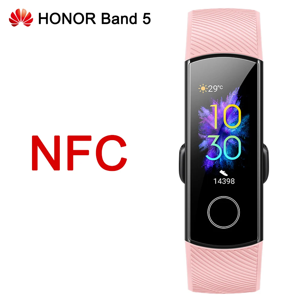 NFC Pink Смарт-браслет huawei Honor Band 5 NFC, измеритель пульса, кислорода в крови, спортивный смарт-браслет huawei Honor Band 5, умный Браслет - Цвет: NFC Pink