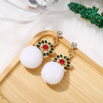 

Creative Cute Small Stone Snowflake Plush Ball Christmas Earrings For Women Personality Santa Claus Earrings Party Winter Gift