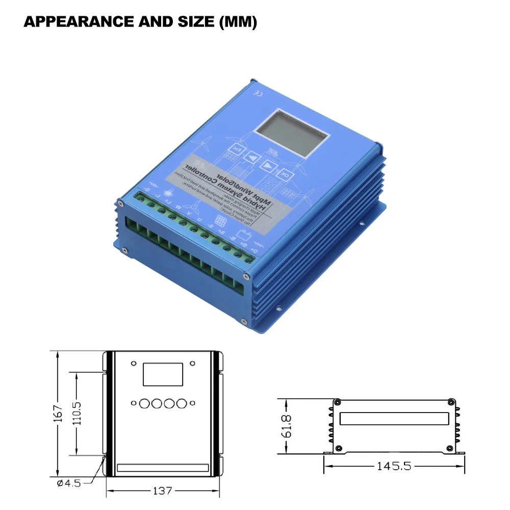 Controlador de Carga Solar e Vento Regulador para Panell Mppt Solar Display Eletrônico 1000 Sistema Híbrido 12v 24v 48v 800w Computers & Electronics