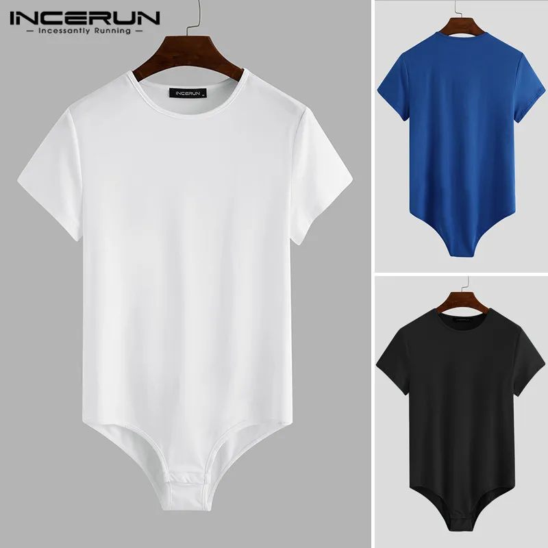 Casual Men T-Shirts Underwear Bodysuit Rompers Sexy Breathable Short-Sleeve Solid-Color