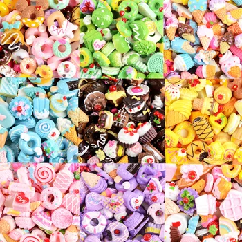 

20Pcs Mixed Simulation Cake Candy Donuts Ice Cream Luck Bag Flatback Resin Cabochon Fake Food Play DIY For Hair Bow Phone Decor