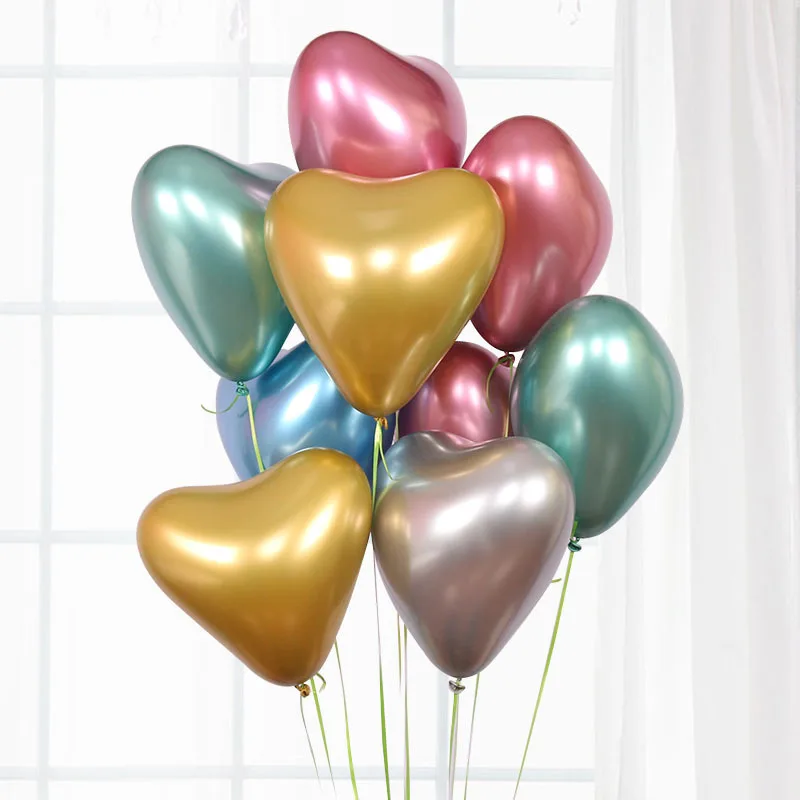 

10pcs 12 inch Rose Gold love Metallic Balloon Wedding Decor Birthday Party Balloon Metal Heart Round Star Helium Air Baloon