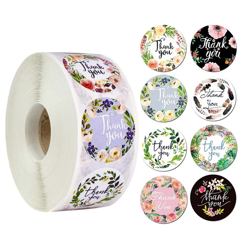 

50-500pcs Thank You Round Stickers Scrapbook Envelope Seal Sticker Gifts Flower Decoration Stationery Label Stickers Aesthetic