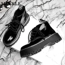 Women's Flat Platform Ankle Boots Autumn Patent Leather Boot Black Lace Up Creepers Shoes Fashion Party Footwear Drop Shipping