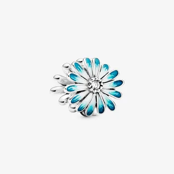 

2020 Spring New 925 Sterling Silver Beads Blue Daisy Flower Charms fit Original Pandora Bracelets Women DIY Jewelry
