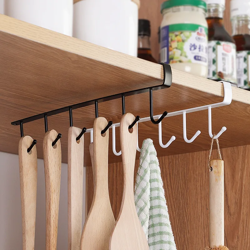 6 Hooks for kitchen Cupboard Hanging Hooks Cup Holder Closet Shelf for Hanging Spoon Towel gadgets Wardrobe hooks belt tie cabinet organizer shelves wall mounted organizer