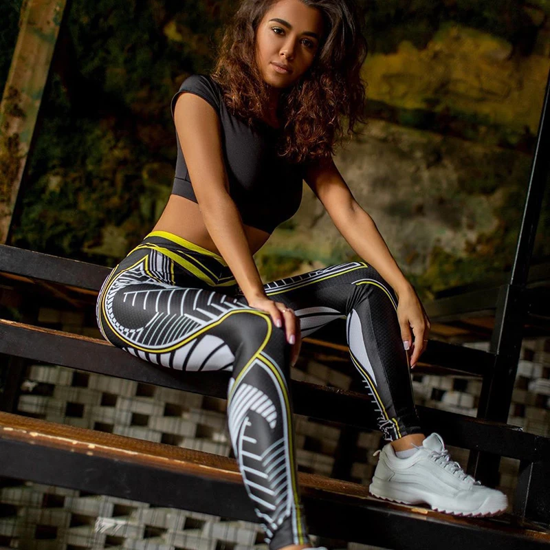 Женские спортивные Леггинсы для йоги с принтом Gymkm дышащие штаны фитнеса и