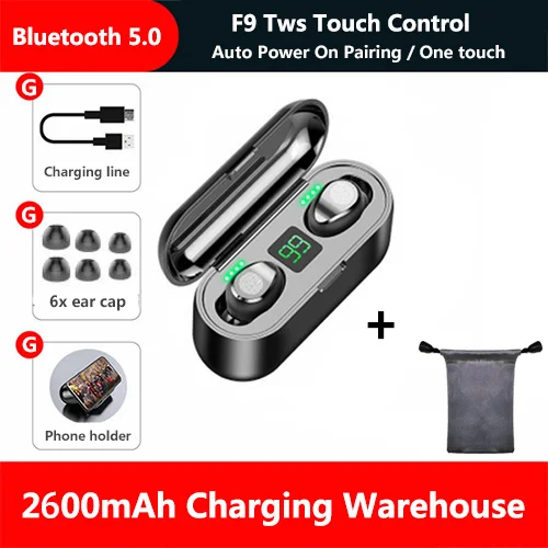 TWS mini 5.0 Bluetooth earphones True wireless headphones 8D Stereo headsets Sport Bluetooth Headphone Earbud With Charging case - Цвет: BLACK add bag