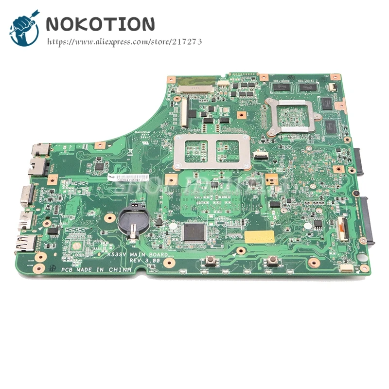 NOKOTION Laptop Motherboard For Asus K53S X53S A53S K53SV REV 2.3 PC Mainboard HM65 DDR3 GT540M Graphics