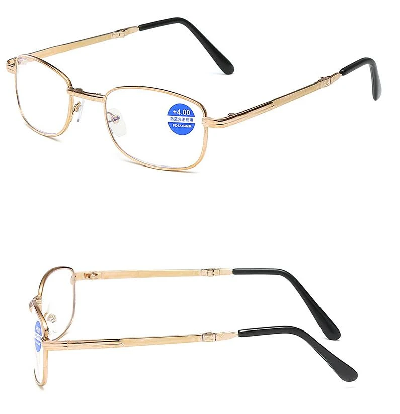 ZNS22 Gold frame Anti blue alloy folding reading glasses for men women portable comfortable resin glasses elderly reading Glasses Goggles GZS22 - Цвет оправы: ZNS22 Gold frame