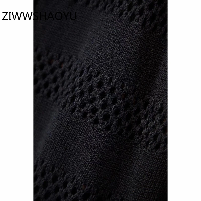 ZIWWSHAOYU Autumn Female Black Hollow Out Knitting