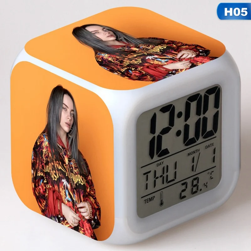 Billie Eilish рисунок наклейка светодиодный Будильник красочный флэш сенсорный Настольный светильник светящийся куб-ночник светодиодный часы для дома