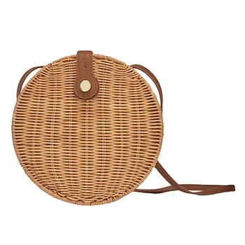 

Round Rattan Bags For Women - Handmade Straw Summer Beach Crossbody Circle Boho Woven Bag