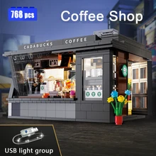 

CADA Coffee Shop Street View Building Blocks Model MOC Idea City Construction Bricks House Assembling Toys for Children Gift Set