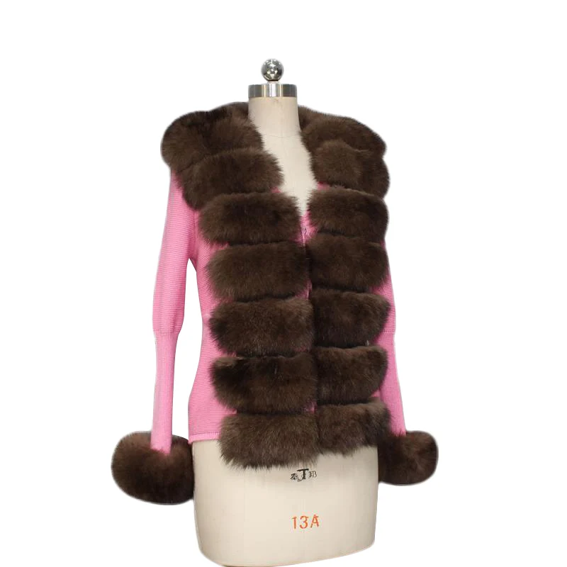 Зимнее роскошное Женское пальто из лисьего меха, теплое, абрикосовое, коричневого цвета, мех лисы, декоративные манжеты, натуральный мех лисы, верхняя одежда для женщин размера плюс