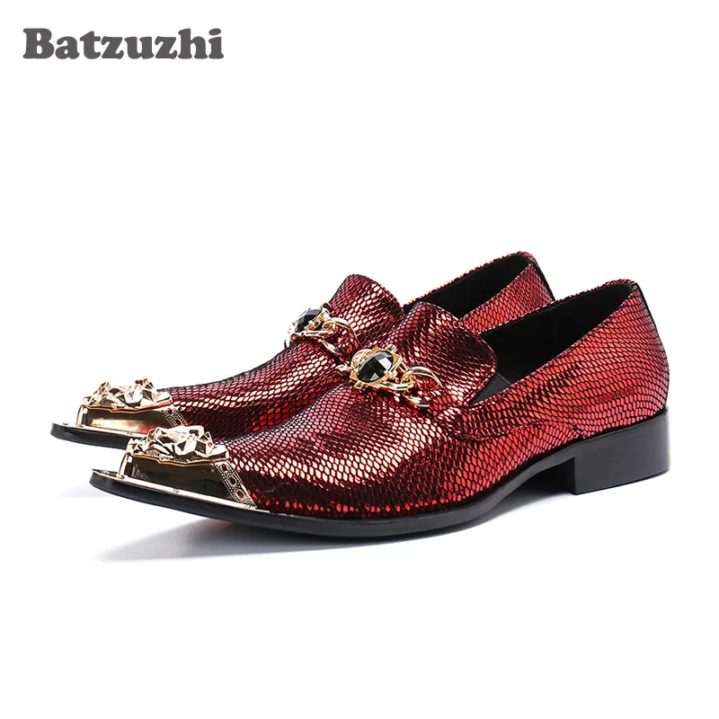 

Batzuzhi Italian Type Men Dress Shoes Formal Leather Shoes Men Pointed Iron Toe zapatos de hombre Wine Red Wedding Men Shoes
