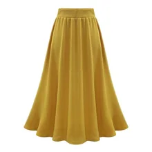 Плиссированная юбка размера плюс, Женские однотонные трапециевидные юбки, длинные юбки для женщин, зимние юбки