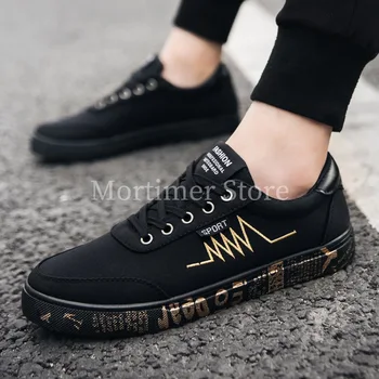 

Fashion Printed Canvas Shoes Men Sneakers Low Top Black Lace-up Men's Casual Flats Male Brand Zapatos De Hombre Tenis Masculino