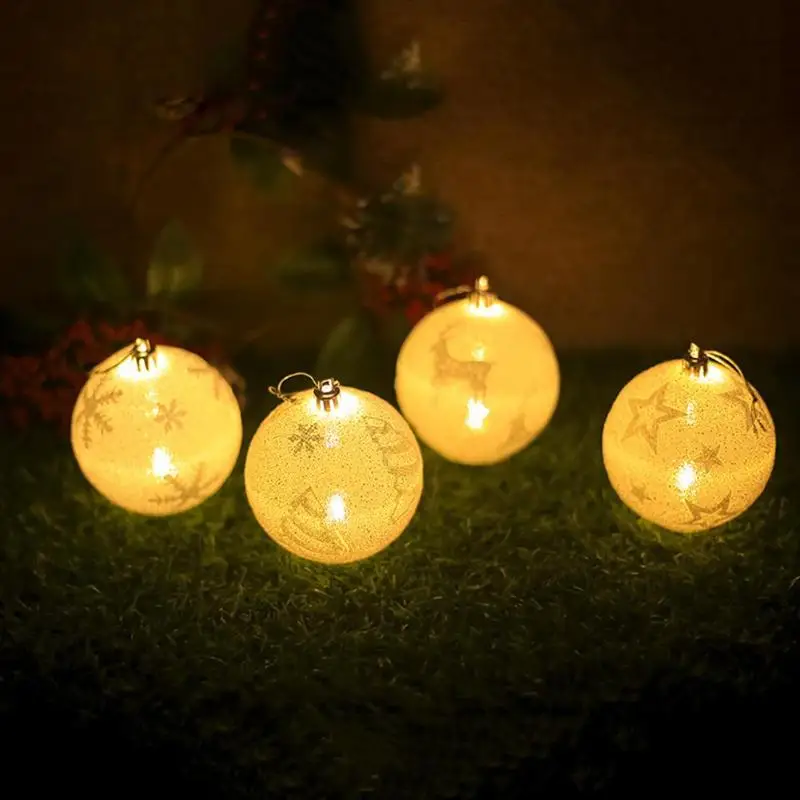 

Christmas Tree Glow Balls Pendant Plastic White Printed Bauble Hanging Ornament Glitter Chic Party Decorative Accessories
