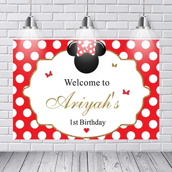 

Background Photography Custom Minnie Mouse Red Polka Dot Bow Baby Shower Photography Backgrounds Print Birthday Backdrops