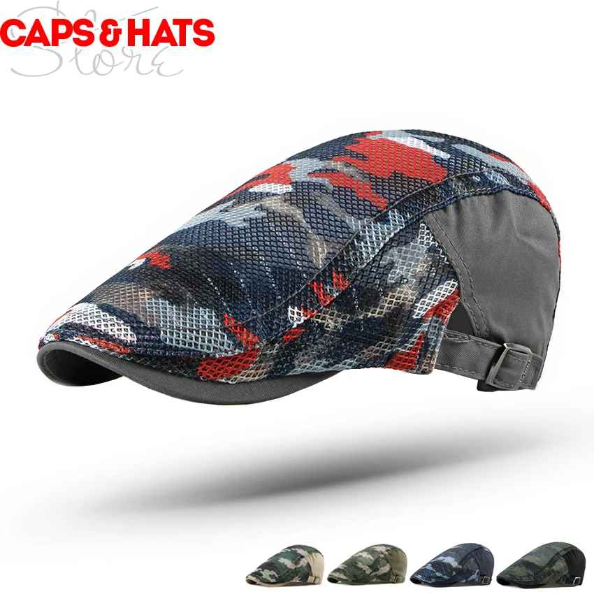 Камуфляжный берет с сеткой, барьер, Охотничья камуфляжная шляпа, плоские кепки для мужчин, художественная французская шляпа, кепка-восьмиклинка