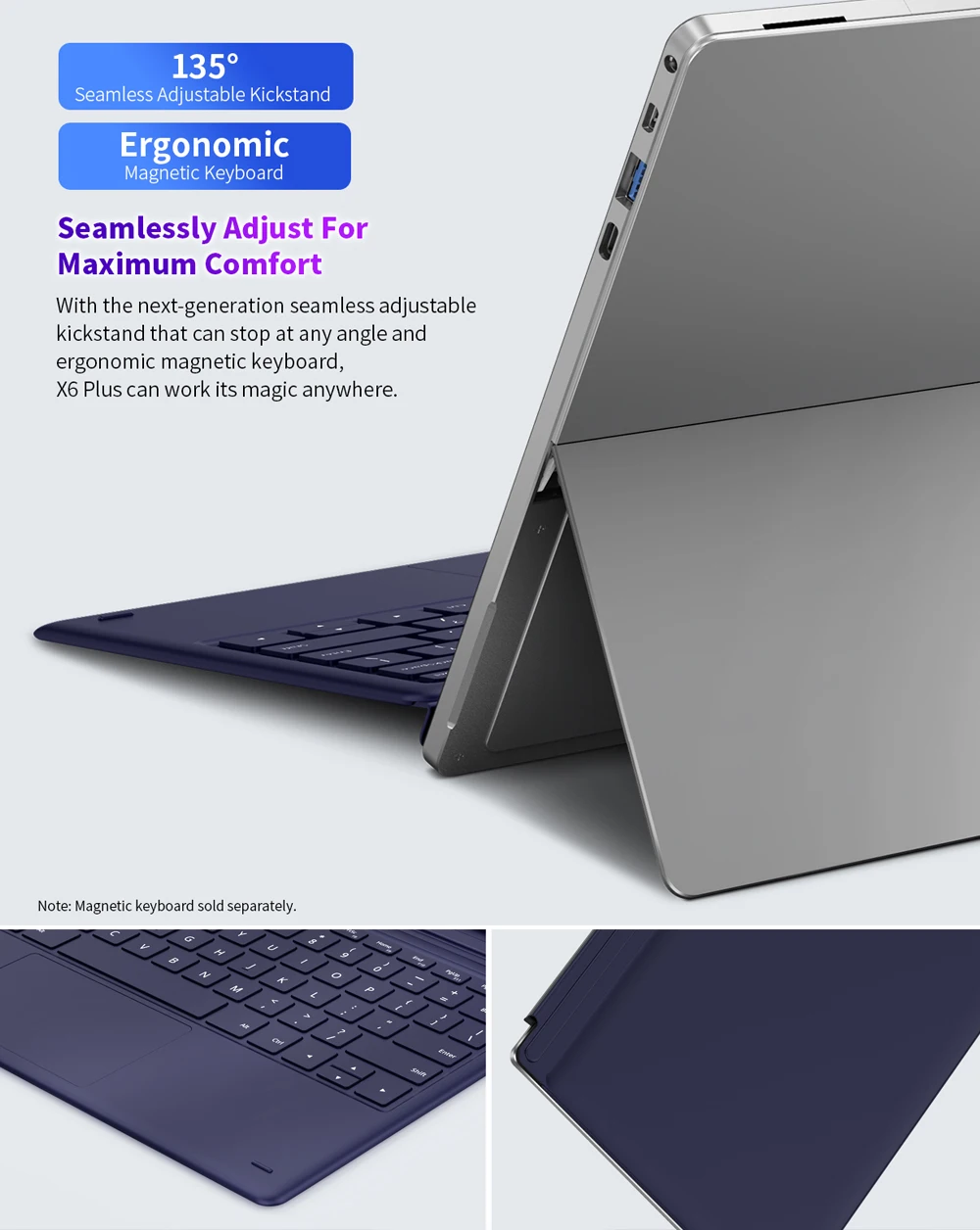 Teclast X6 Plus Notebook 2 in 1 Tablet 12.6 Inch Touch Screen Windows 10 RAM 8GB 256GB SSD Intel N4100 2880×1920 IPS USB3.0 PC