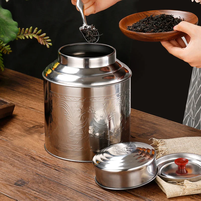 Stainless Steel Large Tea Caddy Tea Packaging Iron Box Household Portable Mini Metal Box Small Sealed Canister tea tin box tea canister airtight container
