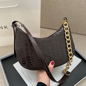 

2021new fashion Youth Ladies Simple Versatile Bag Casual Alligator Pattern Chain Hobo Solid Leather Shoulder Bag for Women
