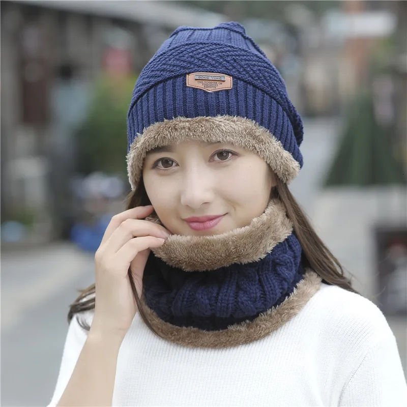 Women Scarf Hat Sets Ma'am Wool Hat Windbreak Knitting Hat Warm Increase Cashmere Thickness Scarf Integral Triangle Mark Set Hat