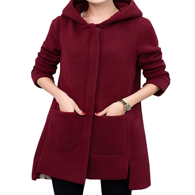 

2019 autumn and winter women's sweater coat casual fashion fleece jacket female long hooded jacket warm slim hooded jacket