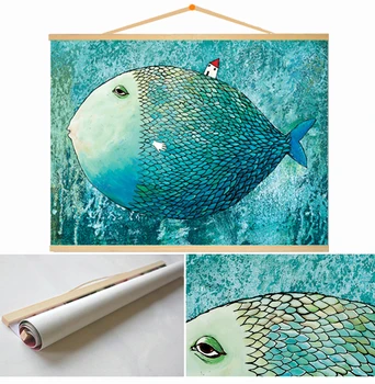 

Home Decoration Poster Oil Paintings Hanging Wall Decor HD Canvas Wood Scroll Painting Colorfast Art Pictures for Living Room