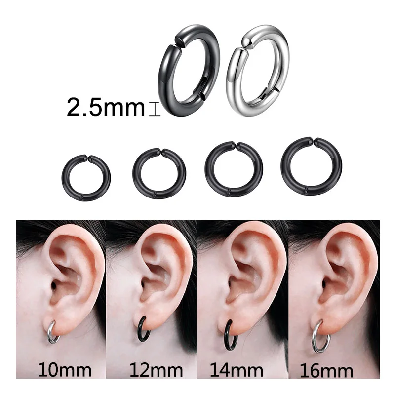 Ear Clip Earrings 2 Pcs/1 Pair Stainless Steel Non Piercing Round Ear Circle for Women Man Punk Simple Jewelry