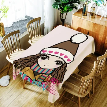 

Wearing Hat Girl Tablecloth Waterproof Decorative Decorative Table Cover Tapete Table Cloth Dining Kitchen Cover Protector