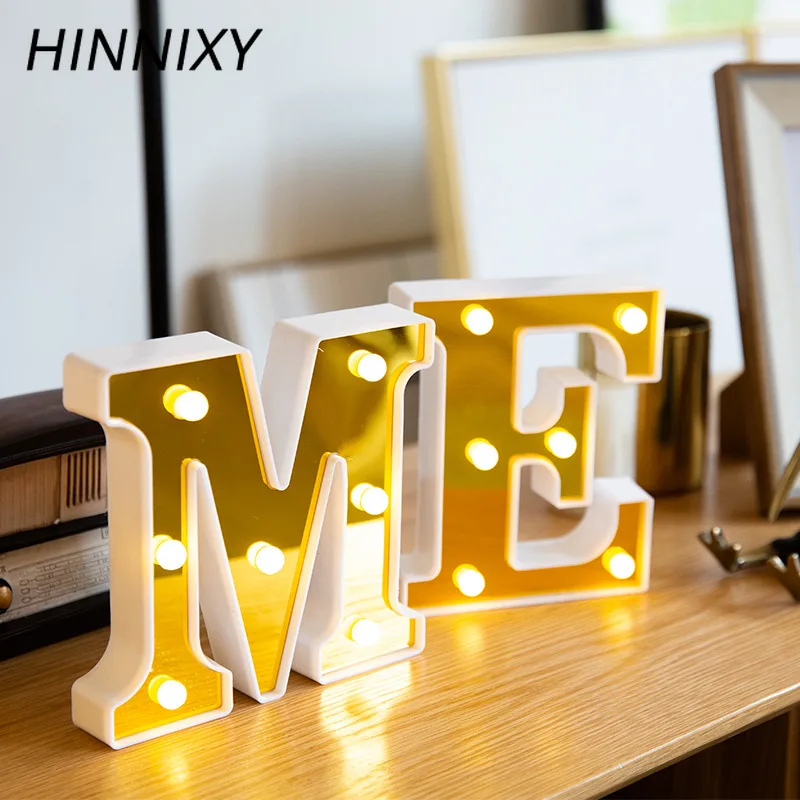 Hinnixy Golden 26 Letter Night Light Marquee Sign Alphabet Letter Lamp Home Club LED Indoor Party Wedding Romantic Decoration
