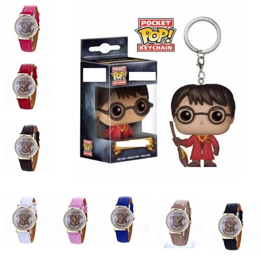 

New harri potter Hogwarts Magic School Watch Hogwarts Magic Badges Leather clock for birthday party cosplay figure toys