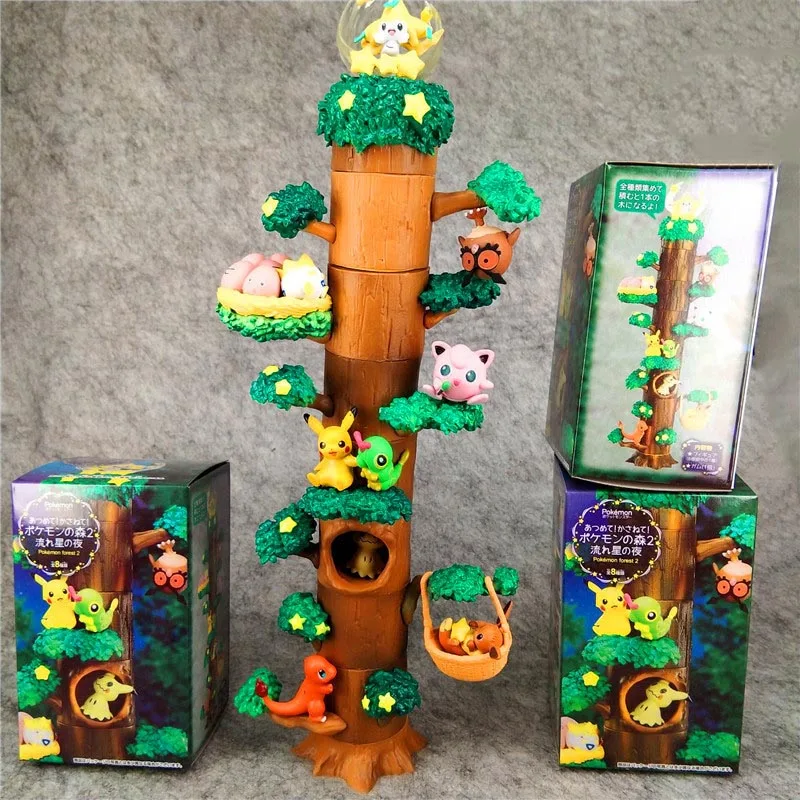 

8pcs/set Anime Pika Charmander Eevee Jigglypuff pkm Forest 2 Tree of Shooting Star Night Action Figure Toys Kids Gifts
