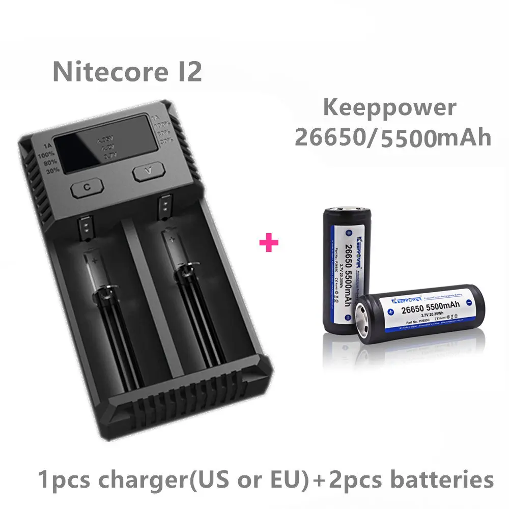 

Keeppower 2pcs 26650 5500mAh P2652C protected li-ion rechargeable battery with Nitecore New I2 Digi charger LCD Intelligent