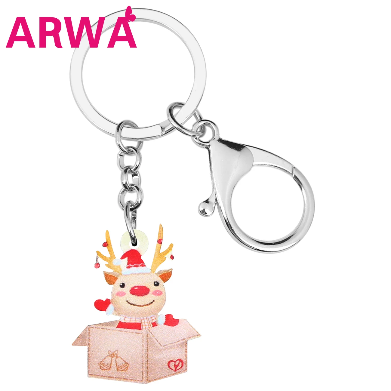 ARWA Acrylic Christmas Hat Elk Deer Gift Box Keychain Animal Key Ring Chain For Women Girl Bag Car Purse Wallet Decoration | Украшения и