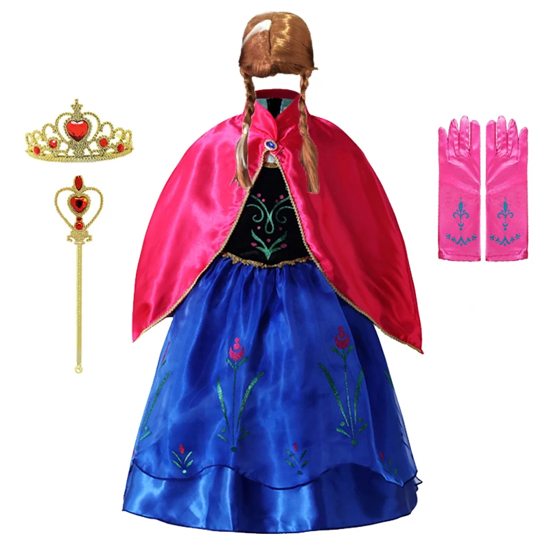 Anna Costume For Girls Princess Dress With Cpaes Kids Cosplay Elsa Clothing Snow Queen 2 Birthday Party Fancy | Детская одежда и