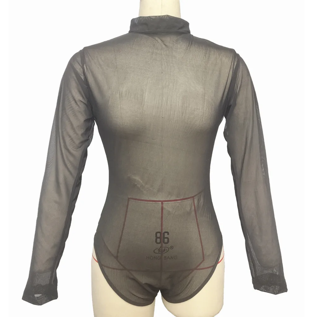 Transparent Bodysuit Women Turtleneck Long Sleeve Slim Tight Underwear Sexy Mesh Bodystocking Women Lingerie Body Dentelle Femme