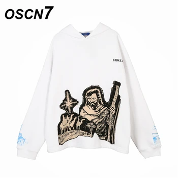 

OSCN7 High Street Art Plus Velvet Warm Hoodies Men 2020 Winter Japanese Streetwear Harajuku Oversize Hooded Sweatshirt Mens 9675