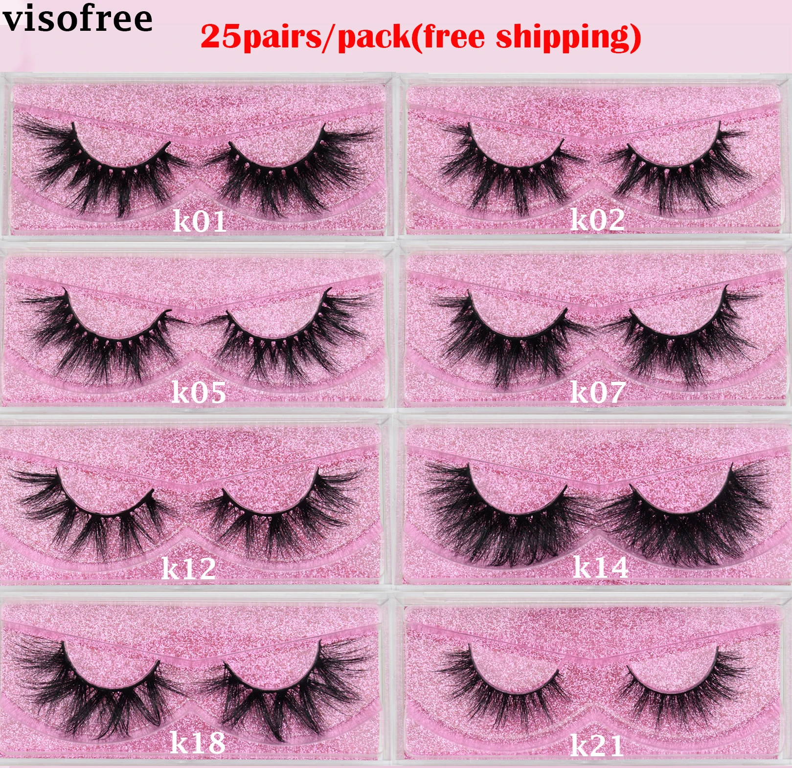 Visofree 25 pairs/lot Eyelashes Mink Eyelashes Crisscross Dramatic 3D Mink Lashes Volume Long False Eyelashes Handmade Lashes