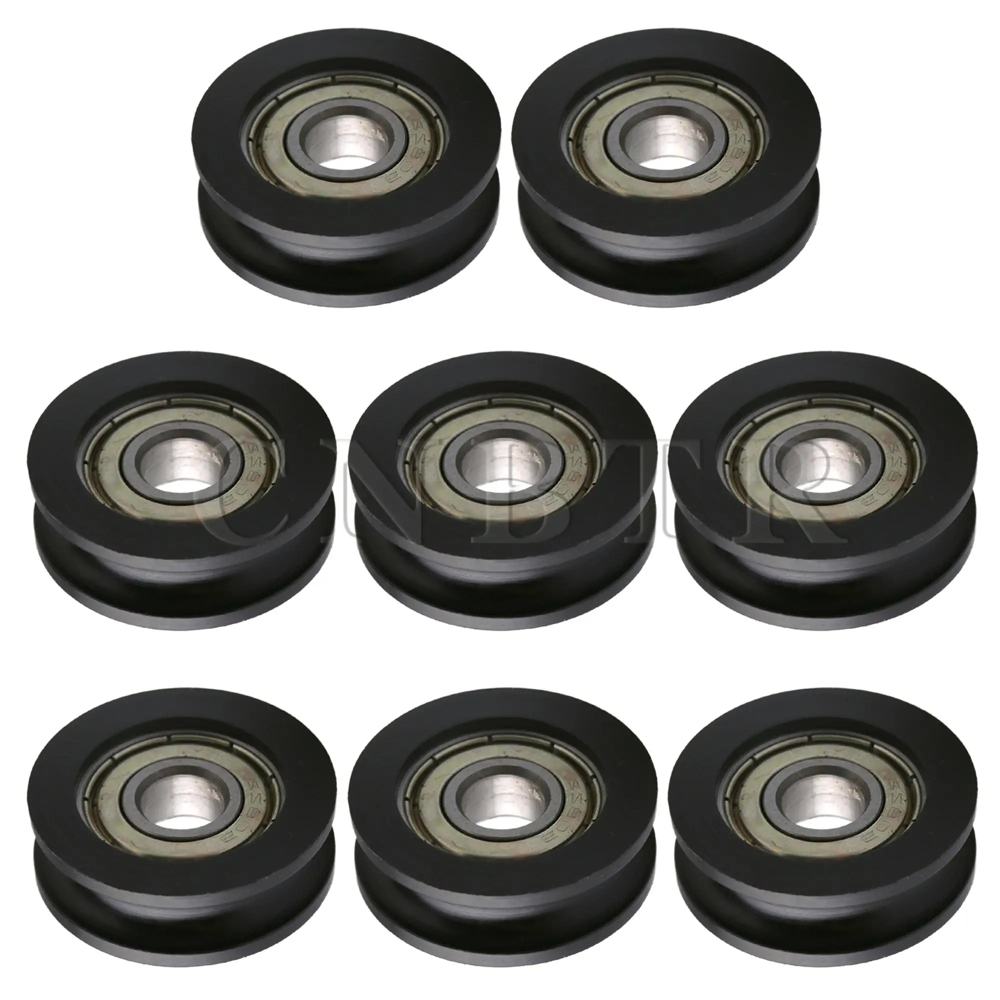 CNBTR 8 Pieces U Type Groove Bearing Pulley Wheels Black for Furniture 3x1cm