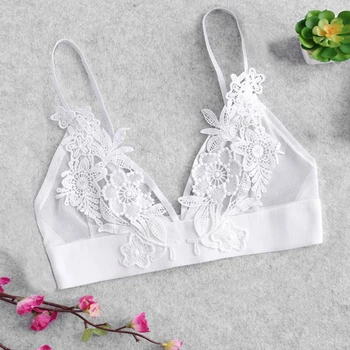 

New Sexy Women in 2019 bralette transparent underwear Floral Crochet Strappy Lingerie Embroidery Bra