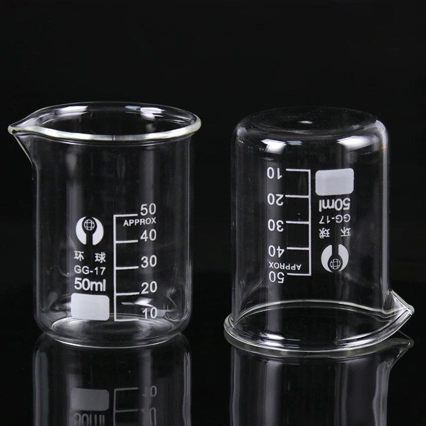 1 шт. емкость 50 мл низкой формы стакан химический лабораторный стеклянный прозрачный стакан колба утолщенная с носиком