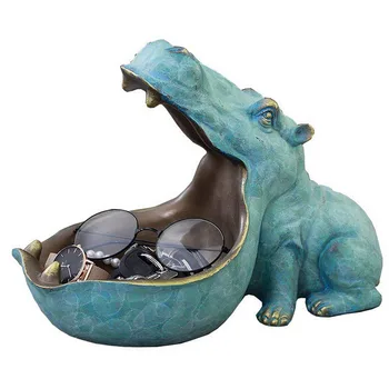 

hippopotamus storage box statue creative hippo figurine sculpture key candy container home table decoration gift